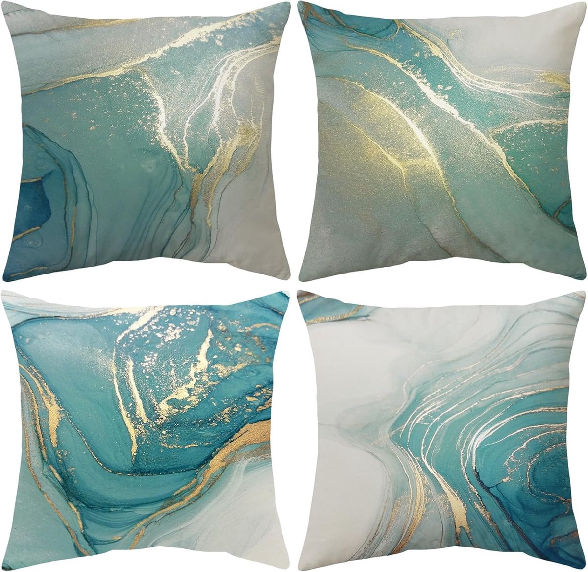 SnelShoppen - Set van 4 Decoratieve Kussenhoezen 45 x 45 cm voor Woonkamer, Slaapkamer, Tuin, Sofas, Stoelen - Luxe Velours in Strandthema
