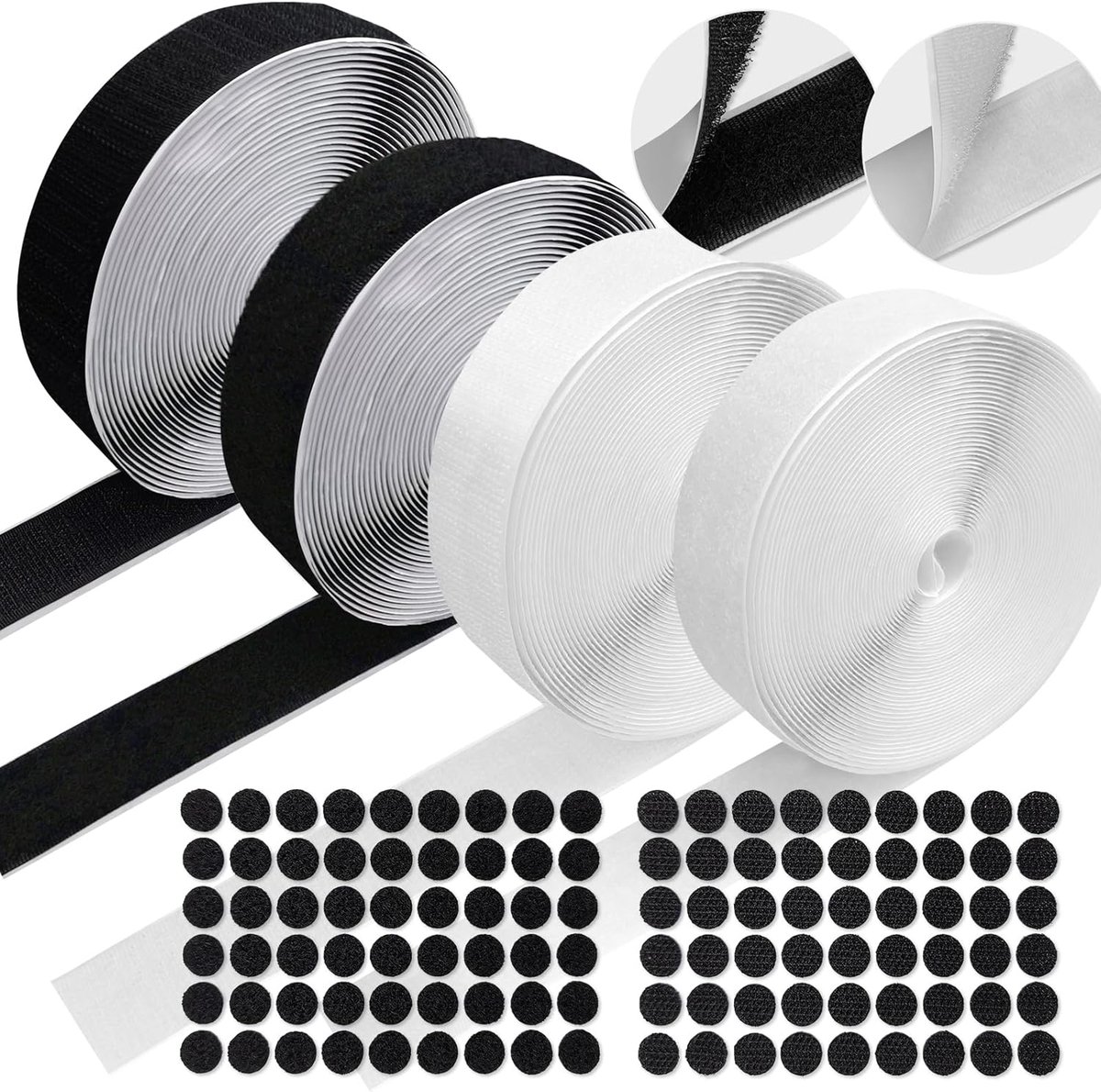 Daily Treasures 2 Set Velcro Tape, 8m x 20mm Adhesive Hook and Loop with 54 Pairs Dots Stickers, Heavy Duty and Water - ShopVlot