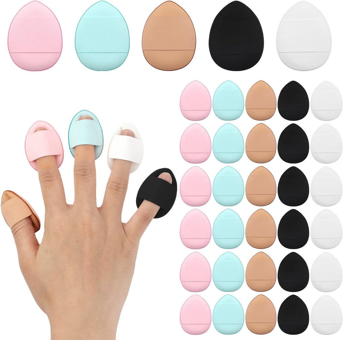 SnelShoppen - 35 Stuks Mini Vinger Makeup Sponsjes - Zachte Cosmetische Applicators voor Foundation, Concealer, Oogschaduw - 5 Kleuren - Perfect voor