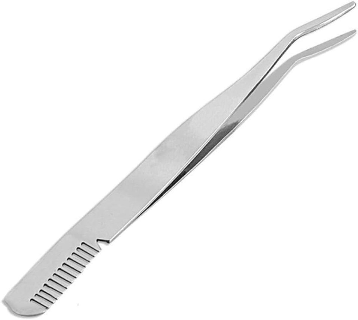 Wenkbrauwpincet Met Kam - Ontharingspincet Wimperpincet - Precisie Ontharen - Antislip Verfspray - 11.8x1x1cm - Zilver