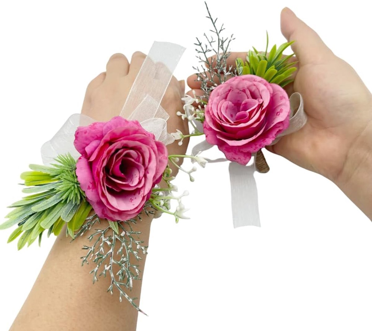 Corsage en boutonnière set - handgemaakt - roze en rood - perfect voor bruiloften - ShopVlot