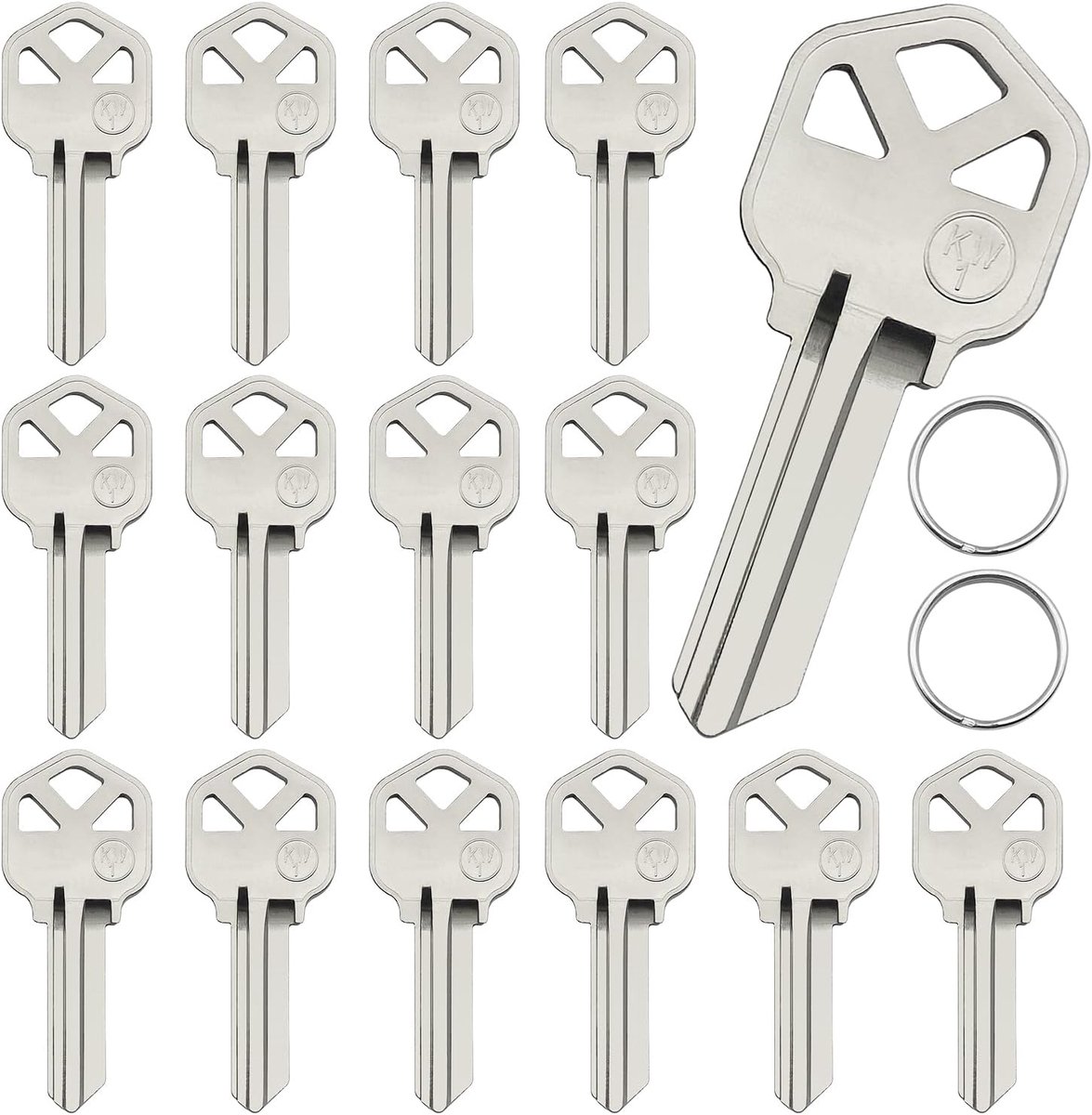 SnelShoppen - 15 Stuks Lege Sleutels van Hoogwaardige Messing, Ongefreesd, Inclusief 2 Sleutelhangers, Duurzaam voor Woon- en Bedrijfssloten