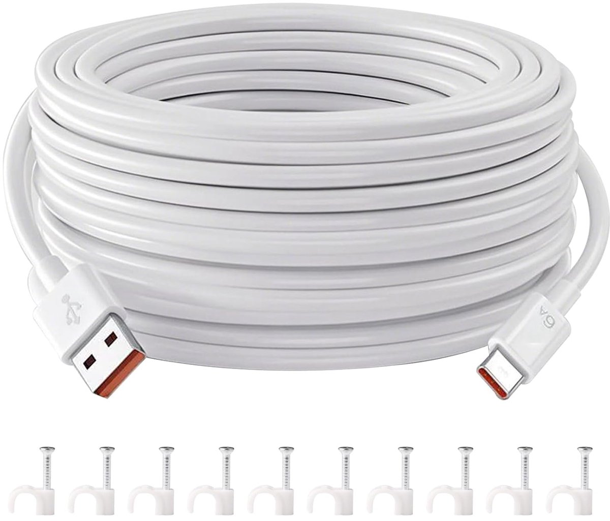 SnelShoppen - USB C verlengkabel 10m, oplaadkabel type C voor draadloze buitensensor camera 1080p, 2K magnetische montage, robuuste en flexibele stroo