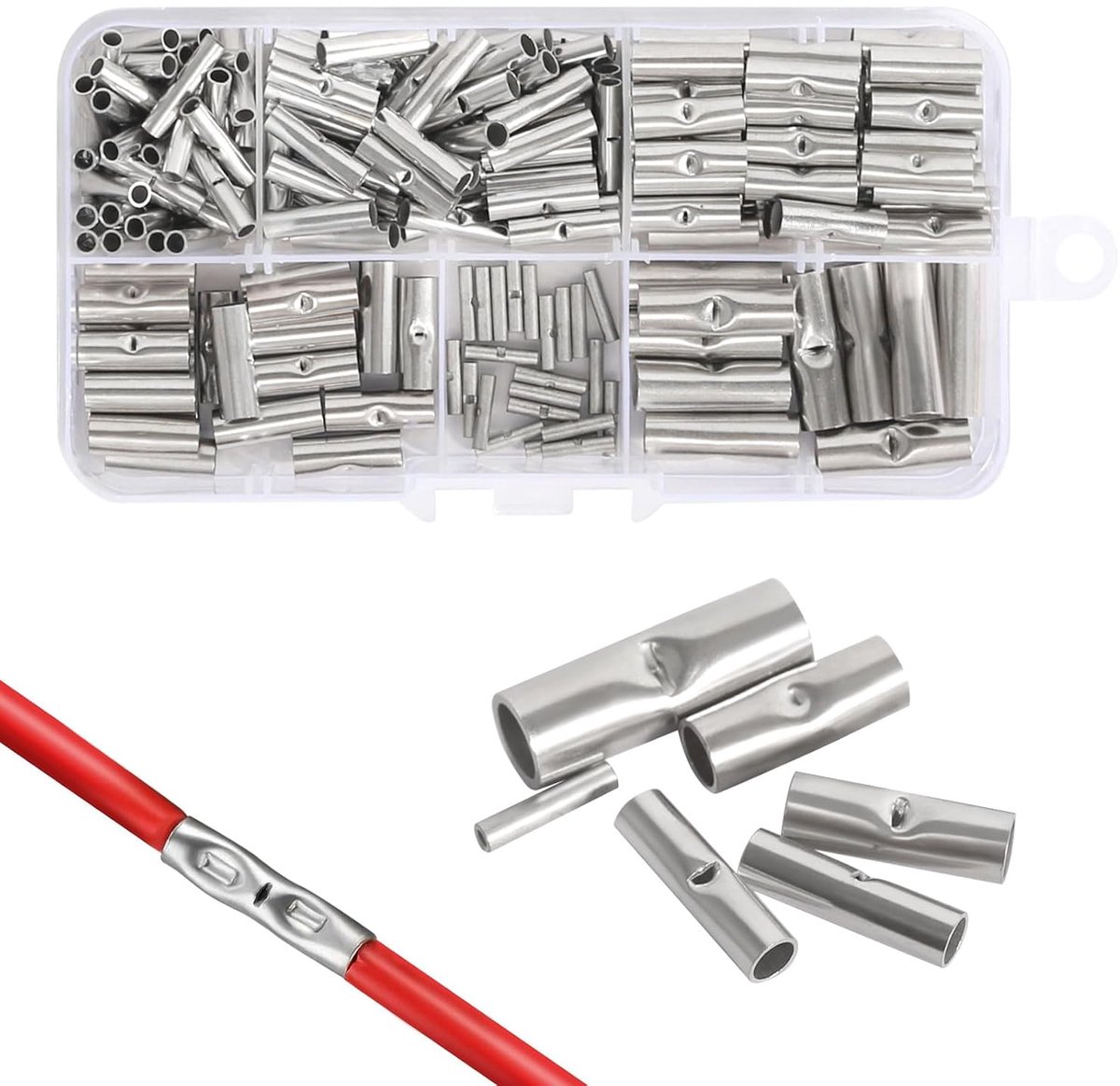 SnelShoppen - 200 Pcs Non Insulated Compression Connectors - Hoogwaardige Koper Butt Connector Set - Corrosiebestendige Compressie Sleeves voor DIY El