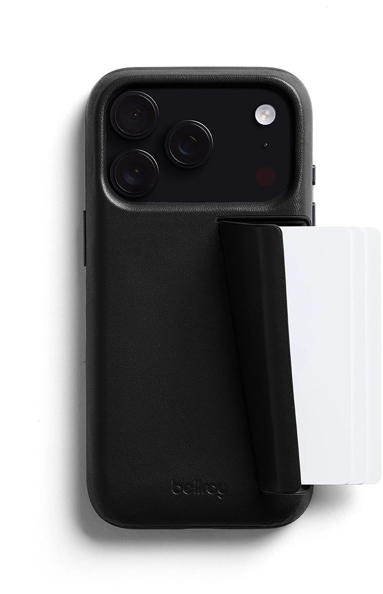 Bellroy 3 Card Portemonnee Hoesje iPhone 17 Pro – Opslag voor Maximaal 3 Kaarten – Functie van Telefoonstandaard – Verborgen SIM-kaartslot - Zwart