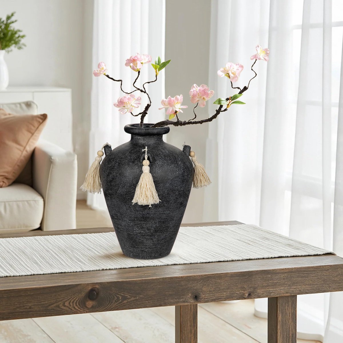 SnelShoppen - Vintage Zwarte Keramische Vaasje 24 cm Rustic Decoratieve Bloemenvaas Aesthetic Voor Hydrangea Eucalyptus Takken Boho Interieur Decorati
