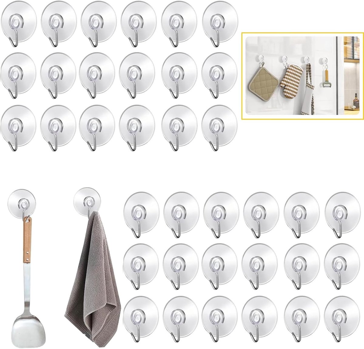 SnelShoppen - Pezzi Suction Cup Haakjes - Sterke Hechting, Transparant, Geen Sporen, 4 cm, Ronde Haakjes voor Tegels, Ramen, Glas, Badkamer, Keuken, 3
