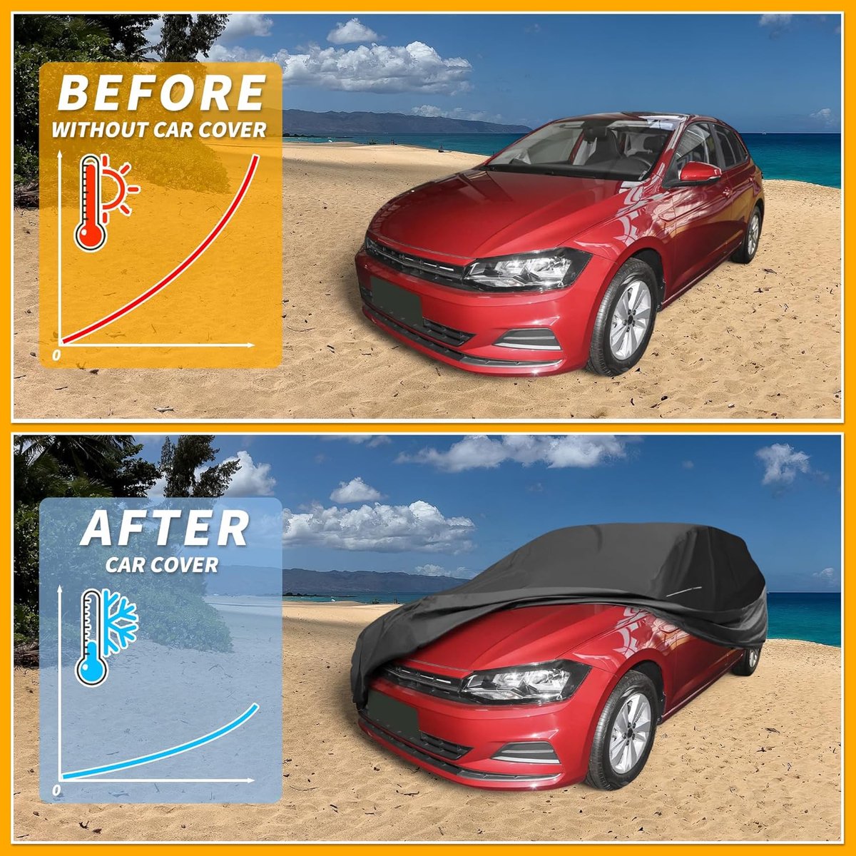 SnelShoppen - Universele Hatchback Auto Cover, Waterdicht, All Weather Bescherming, Volledige Buitenbekleding met Spiegels, 190T PU, Zwart, Geschikt v