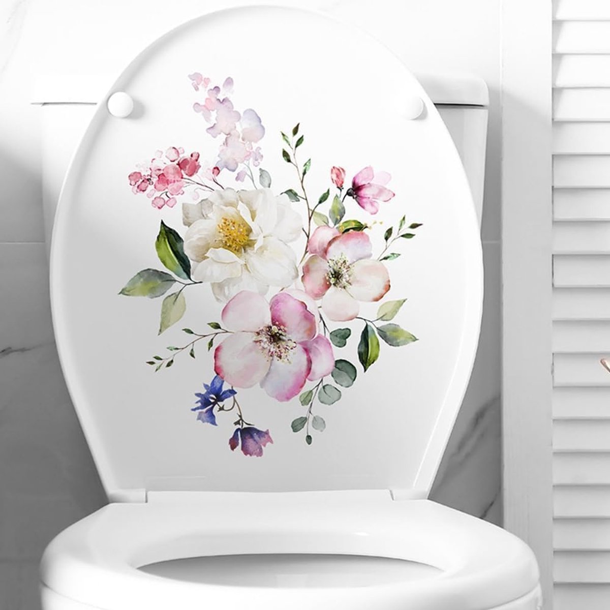 SnelShoppen - Toiletzitting Sticker Bloemen Patroon Zelfklevend Badkamer Sticker Toiletten Stickers voor Badkamer Decoratie