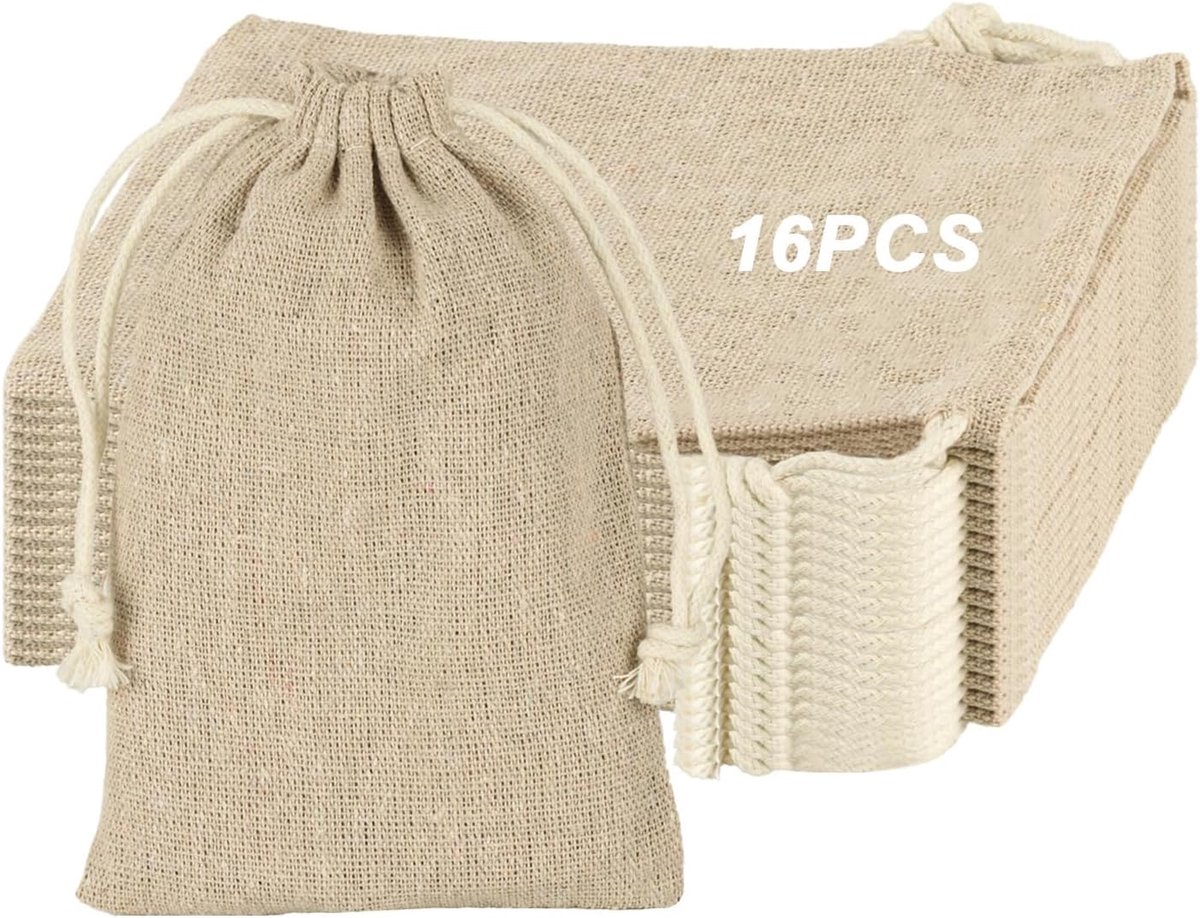 Linnen en jute zakken met trekkoord - 10 x 15 cm - herbruikbaar - ideaal voor bruiloften - SnelShoppen