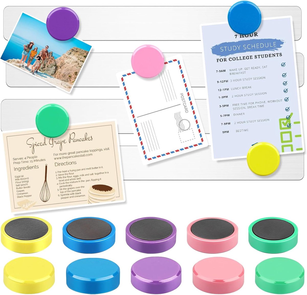 SnelShoppen - 4 Stuks Sterke Magneetstrips, Zelfklevend Bordfolie, Roestvrij Magneetbord met 10 Ronde Magneten voor Memobord, Prikborden en Fotomuren