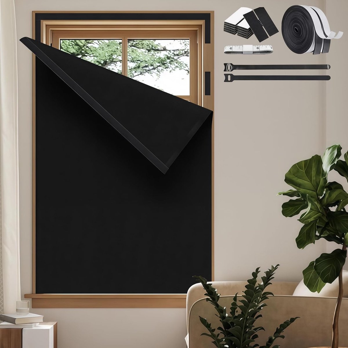 Verduisterende raambekleding zonder boren, zwart, 130 x 150 cm - ideaal voor privacy en lichtwering