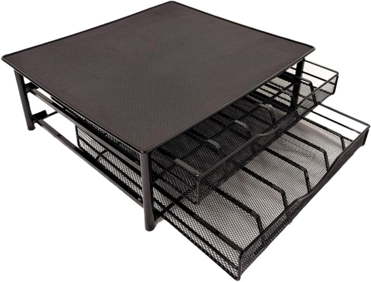 Koffie Capsule Houder - Opberglade Koffiecups - Keuken Organiseren - Dubbele La Lades - 72 Cups - Zwart