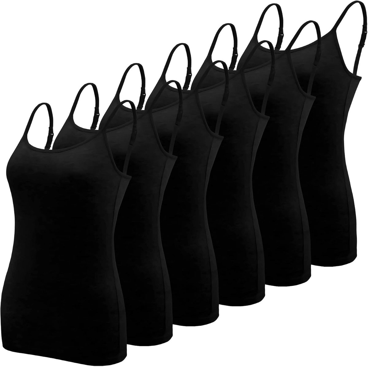 6 stuks basic hemdje verstelbare riem vest top voor vrouwen en meisjes, Zwart, M