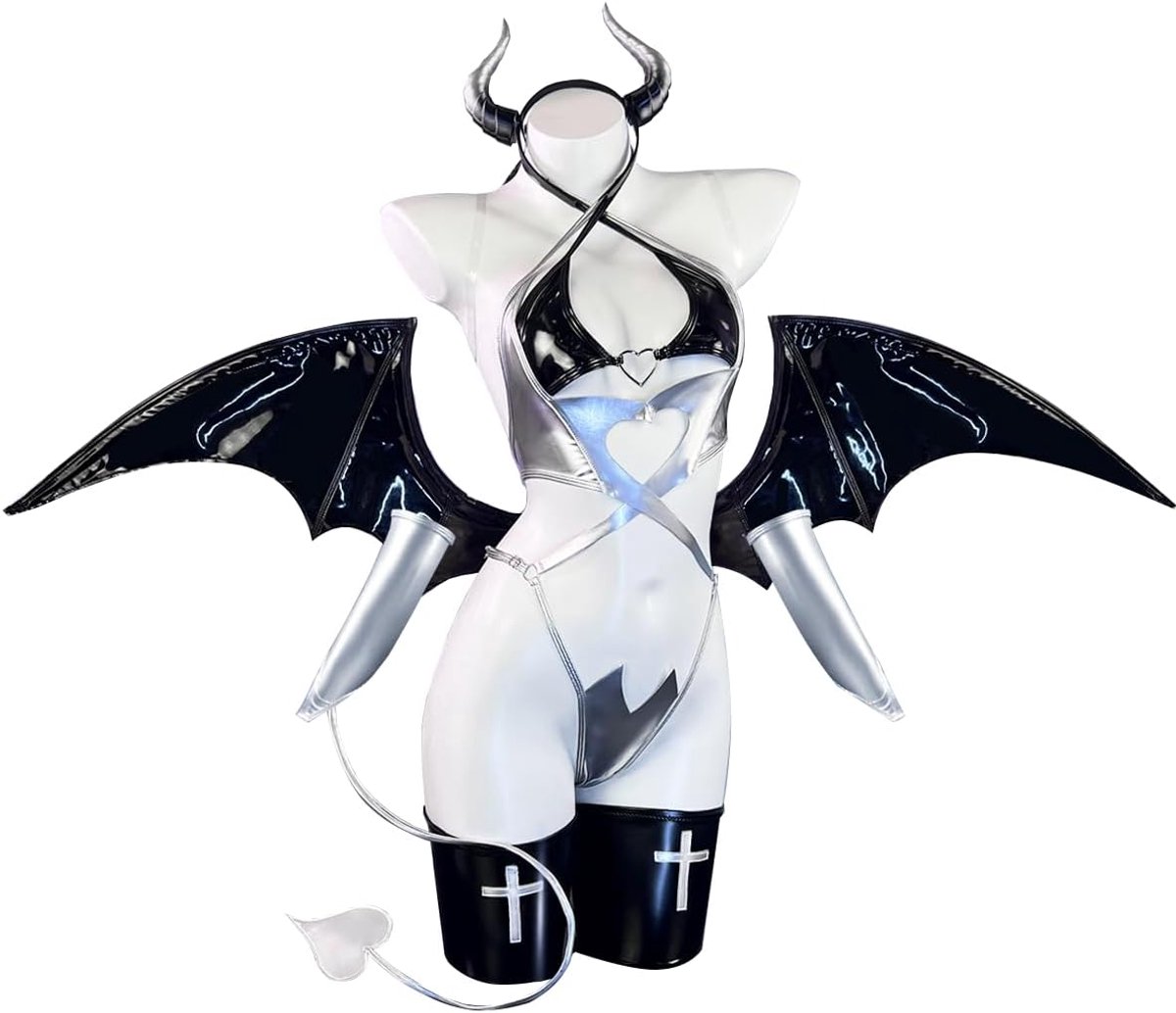 Succubus Cosplay Dames (set van 6 stuks) Anime Cosplay Lingerie Dames PU Kostuum Upgrade Succubus Lingerie Sexy Outfit