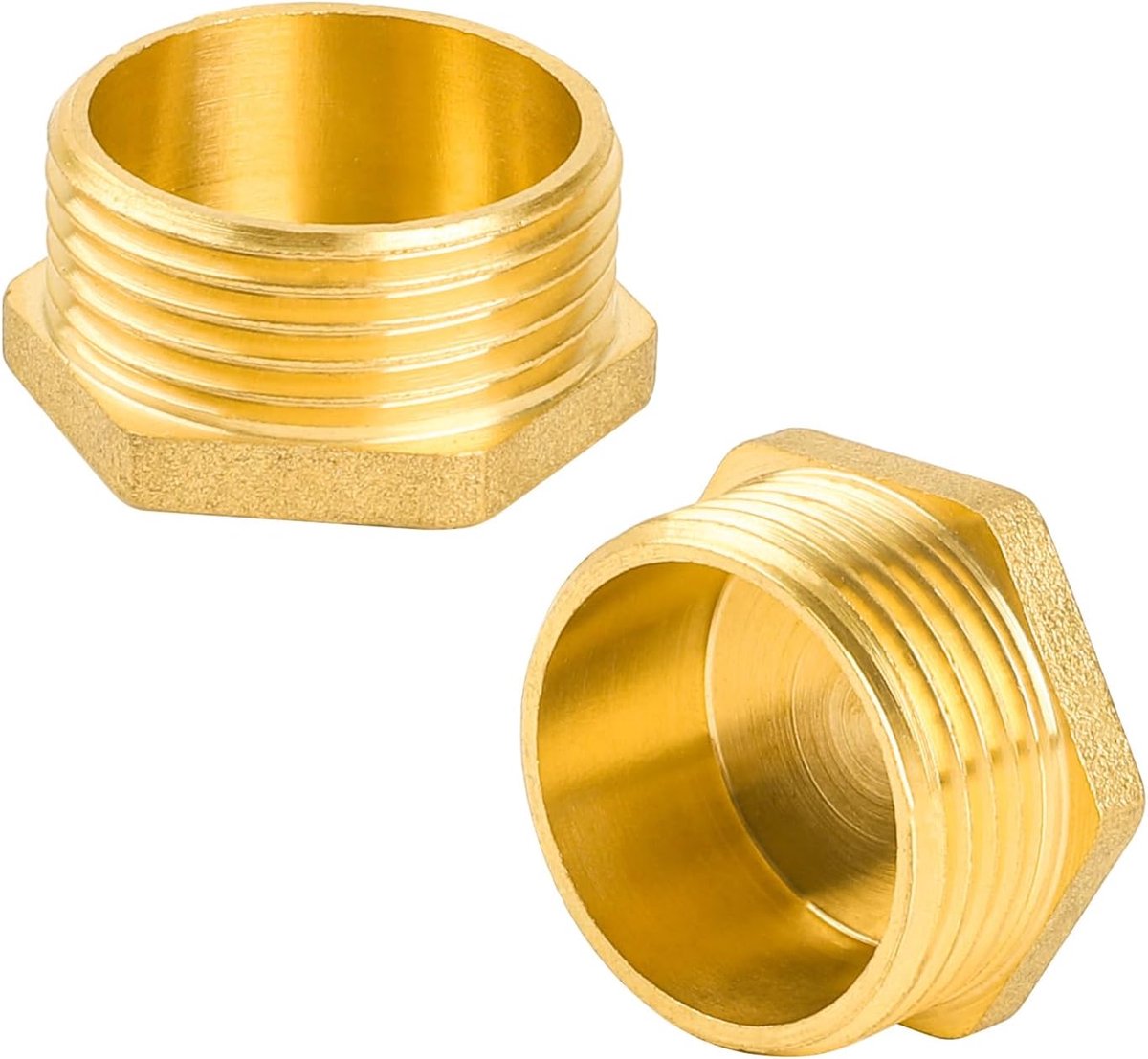 PRO Messing blindstop, buitendraad afdichtkap G1 inch (Ø 32,5 mm), met PTFE afdichtingstape, messing kap zeshoekig, slangkap, tuinwaterslang schroefdraadkap, 2 stuks