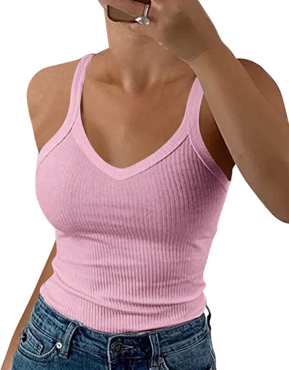 Dames Tops Zomer Sexy U-hals Geribbeld Spaghetti Top Slim Fit Cami Effen
