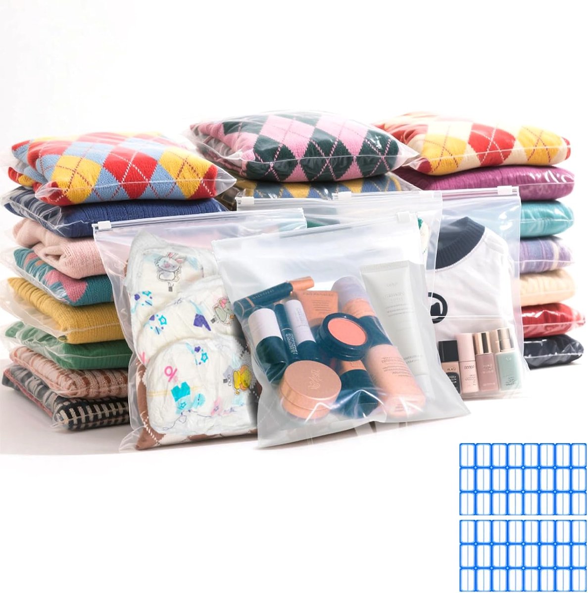 25 stuks kledingzakken, 50 x 60 cm, hersluitbare kledingzakken, transparant, waterdicht, voor trui, kleding, schoenen, thuisrangement