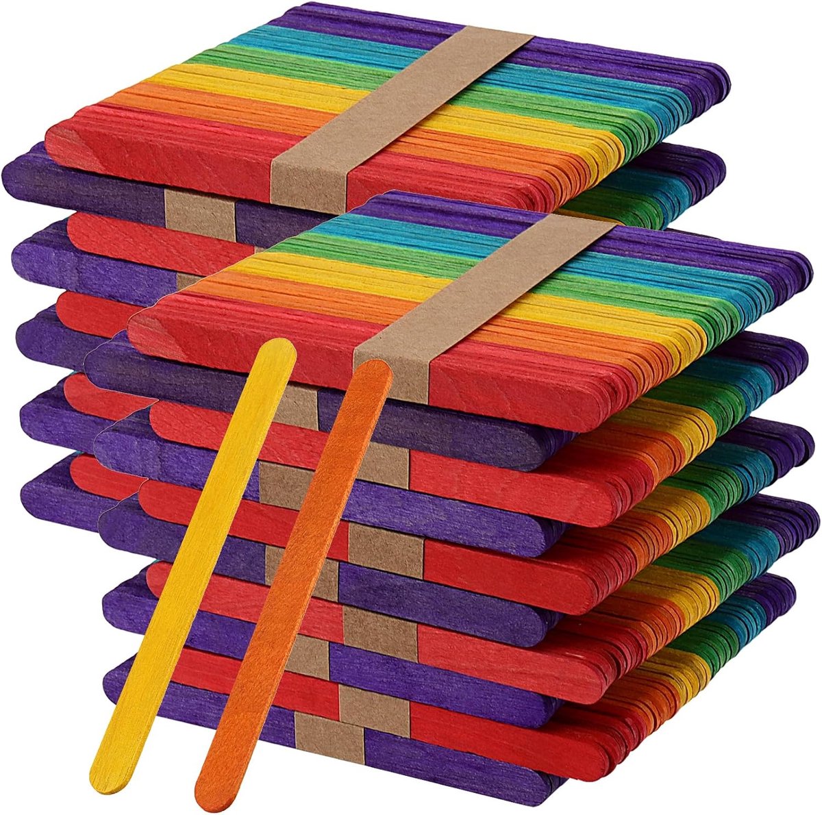 Houten stokjes, kleurrijke ijsstokjes, houten spatels, ijsstokjes, hout om te knutselen, om te roeren, houten stokjes voor handwerk, thuisgemaakt, doe-het-zelf