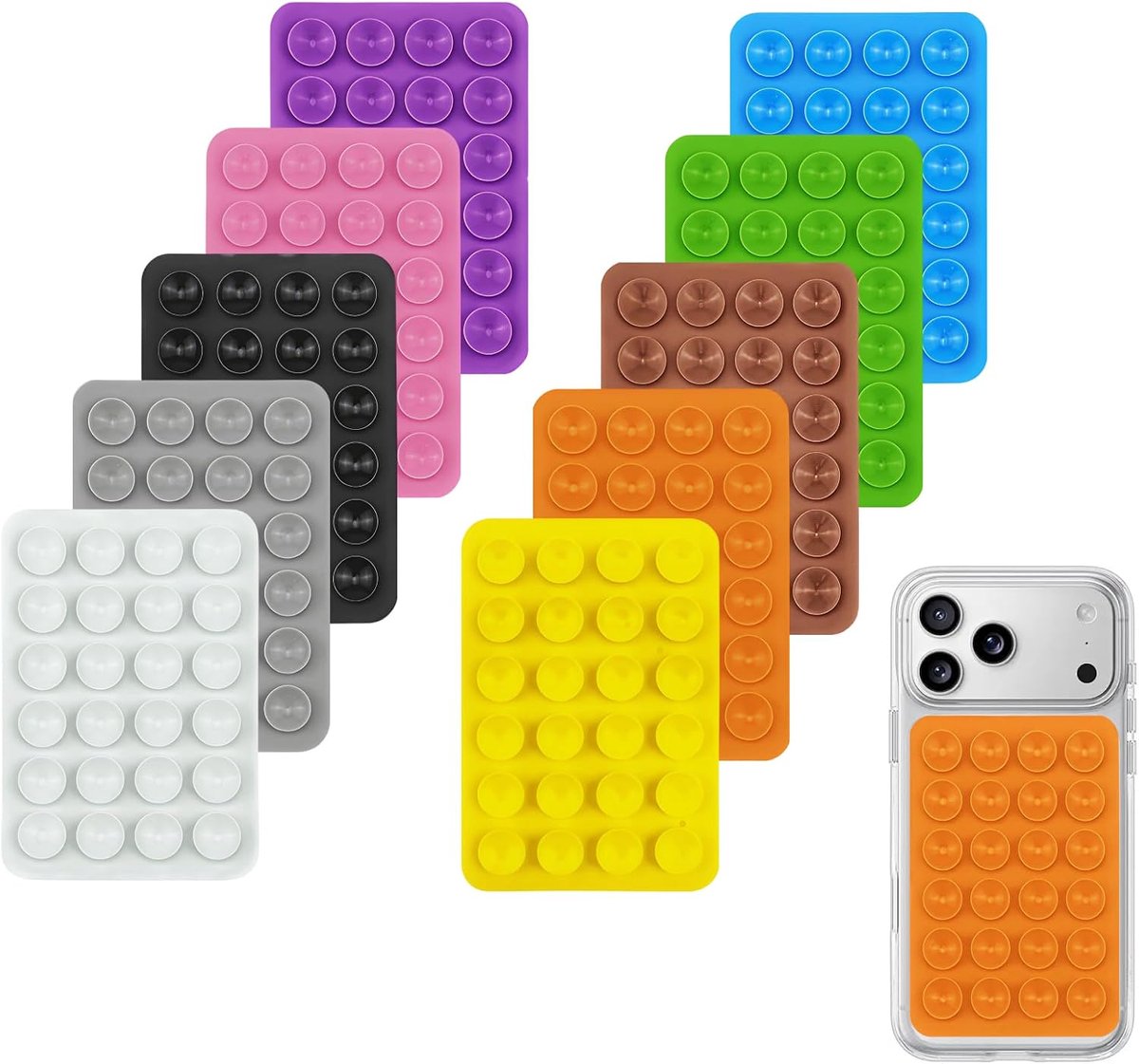 10 stuks zuignappen voor mobiele telefoon, siliconen, antislip, krasbescherming, noppenhouder, zelfklevend, 24 mini-zuignappen, siliconen zuignappen voor auto, kantoor, selfies, powerbank
