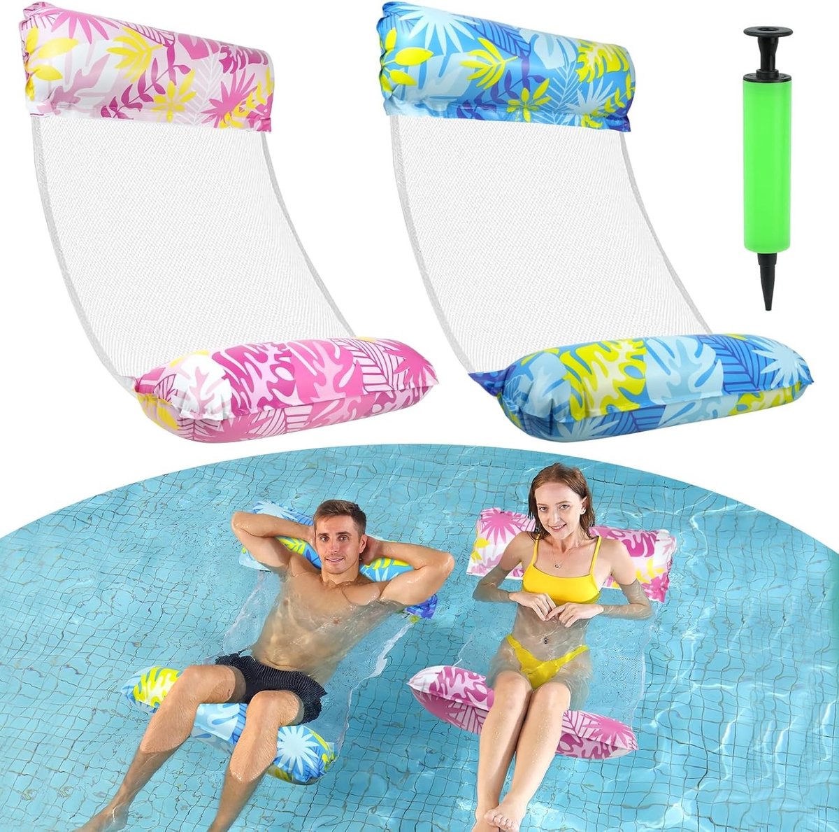 Opblaasbare Zwembadhangmat - PVC - 4-in-1 Design - Met Net en Armleuningen - Voor Volwassenen
