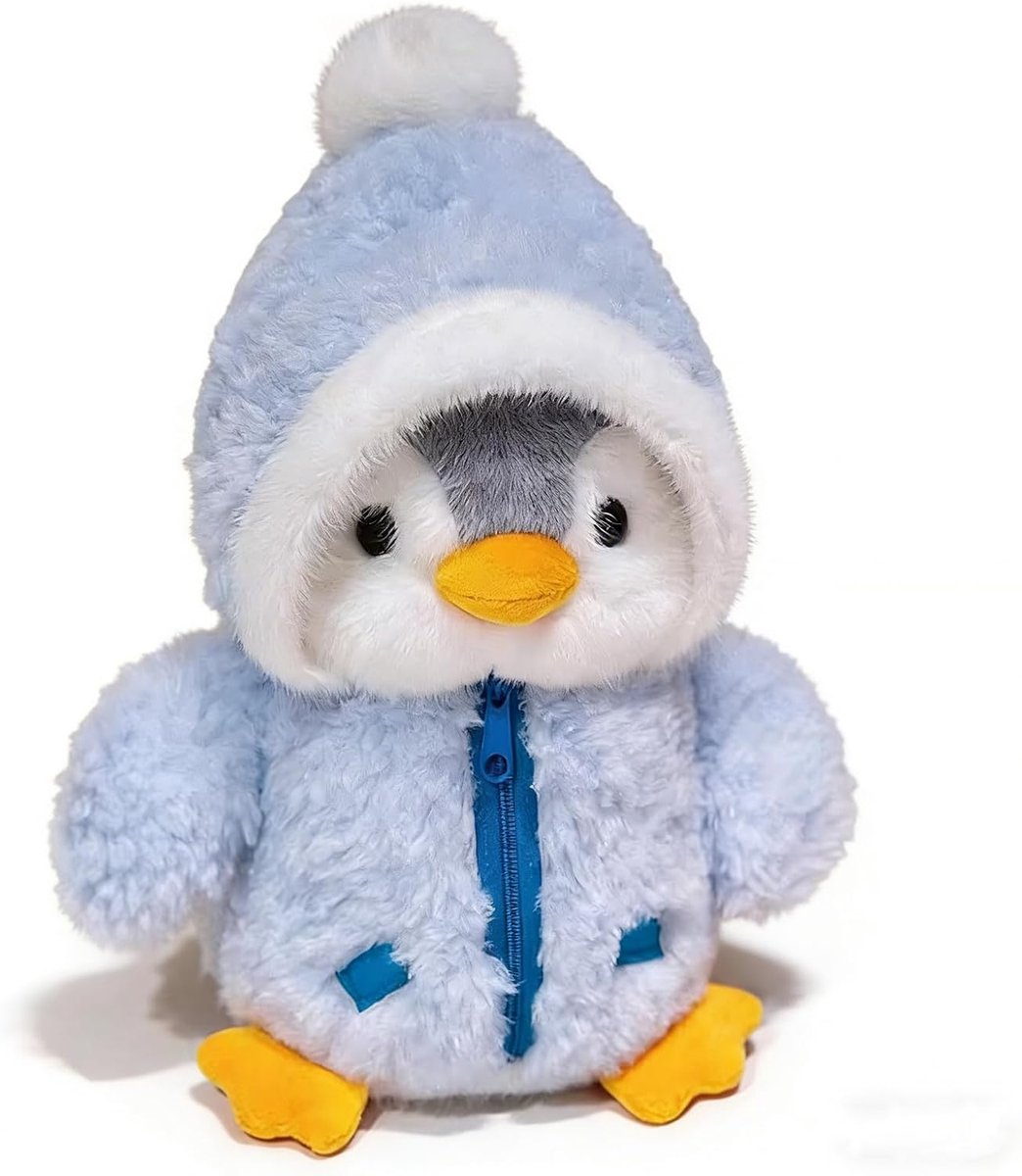 Pinguïn pluche dier, 25 cm groot, schattig pluche dier, zacht pluche dier, ideaal om te knuffelen en in slaap te vallen, geschikt cadeau voor meisjes, jongens en volwassenen (blauw)