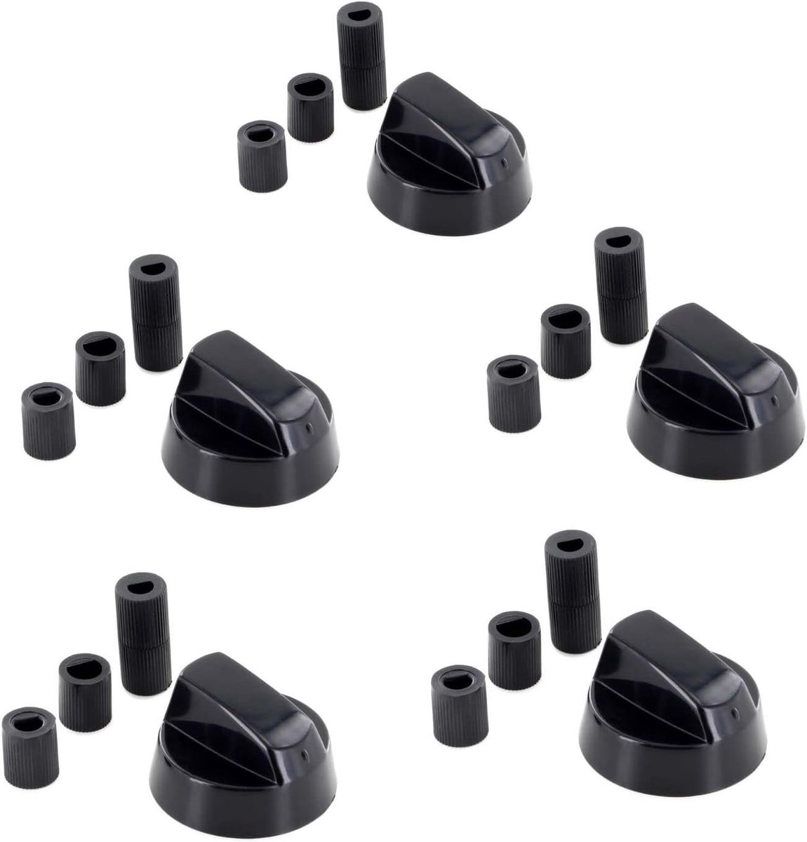 Knoppen, knevelset, 42 mm Ø met 6 mm/8 mm Ø adapters, universeel, voor bijna alle ovens, gasfornuizen, kookplaten