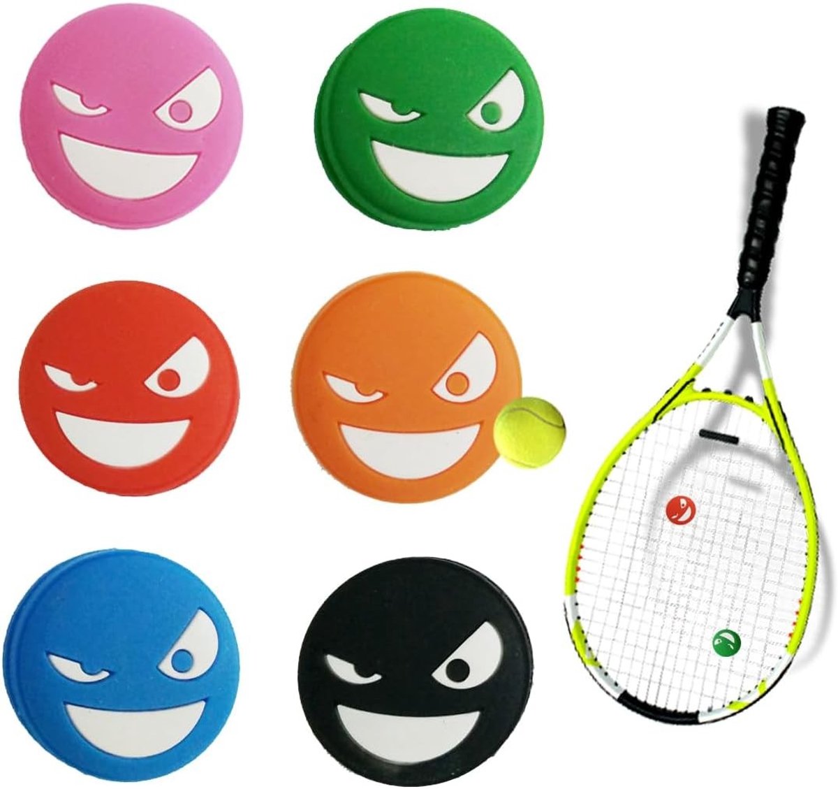 Vijf silicone tennisdampers voor rackets, schokabsorbers voor betere controle, grappige tennisaccessoires voor spelers