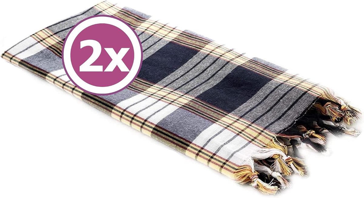 Hamamdoek Classic 2-delige set 80 x 170 cm I Hamamhanddoeken 100% katoen root geruid I 2x absorberend en sneldrogend pestemal zwart geruit I compacte hamam strandhanddoek/saunahanddoek