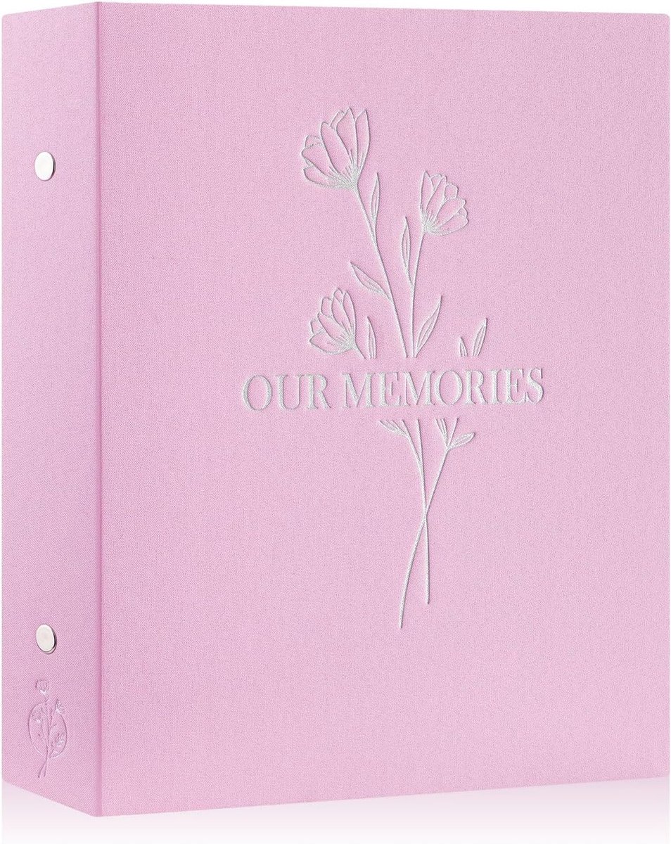 SnelShoppen - Fotoalbum 10x15 cm voor 400 Foto's, Linnen Kaft met Zilverprint, Geschikt voor 50 Bladen, Roze, Ideaal voor Herinneringen en Cadeaus