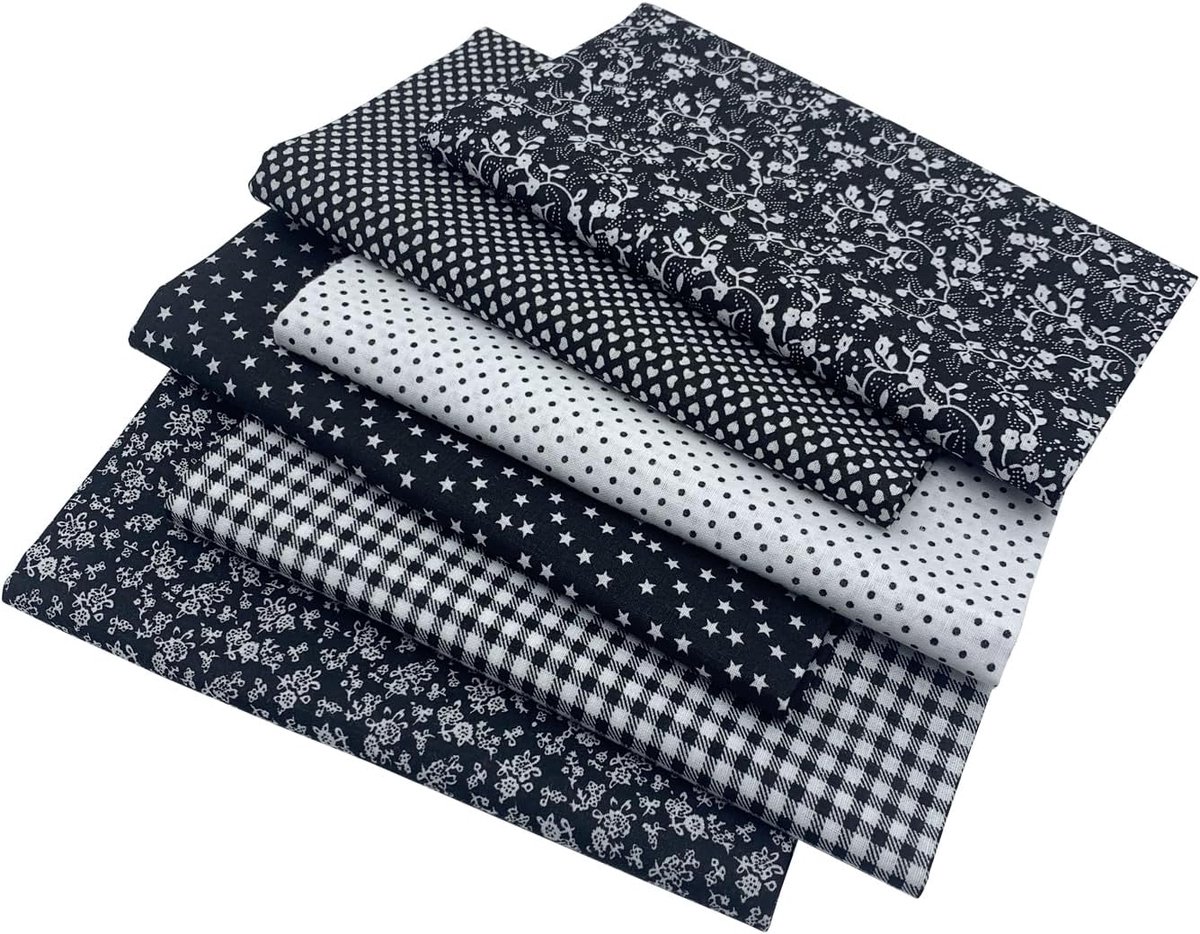 Stofpakket van 6 stuks, 50 x 80 cm, grote patchwork stoffen katoen, katoenen stof per meter, stoffen om te naaien, patchwork, stofpakket voor quilten, DIY, knutselen, handwerk (zwart)