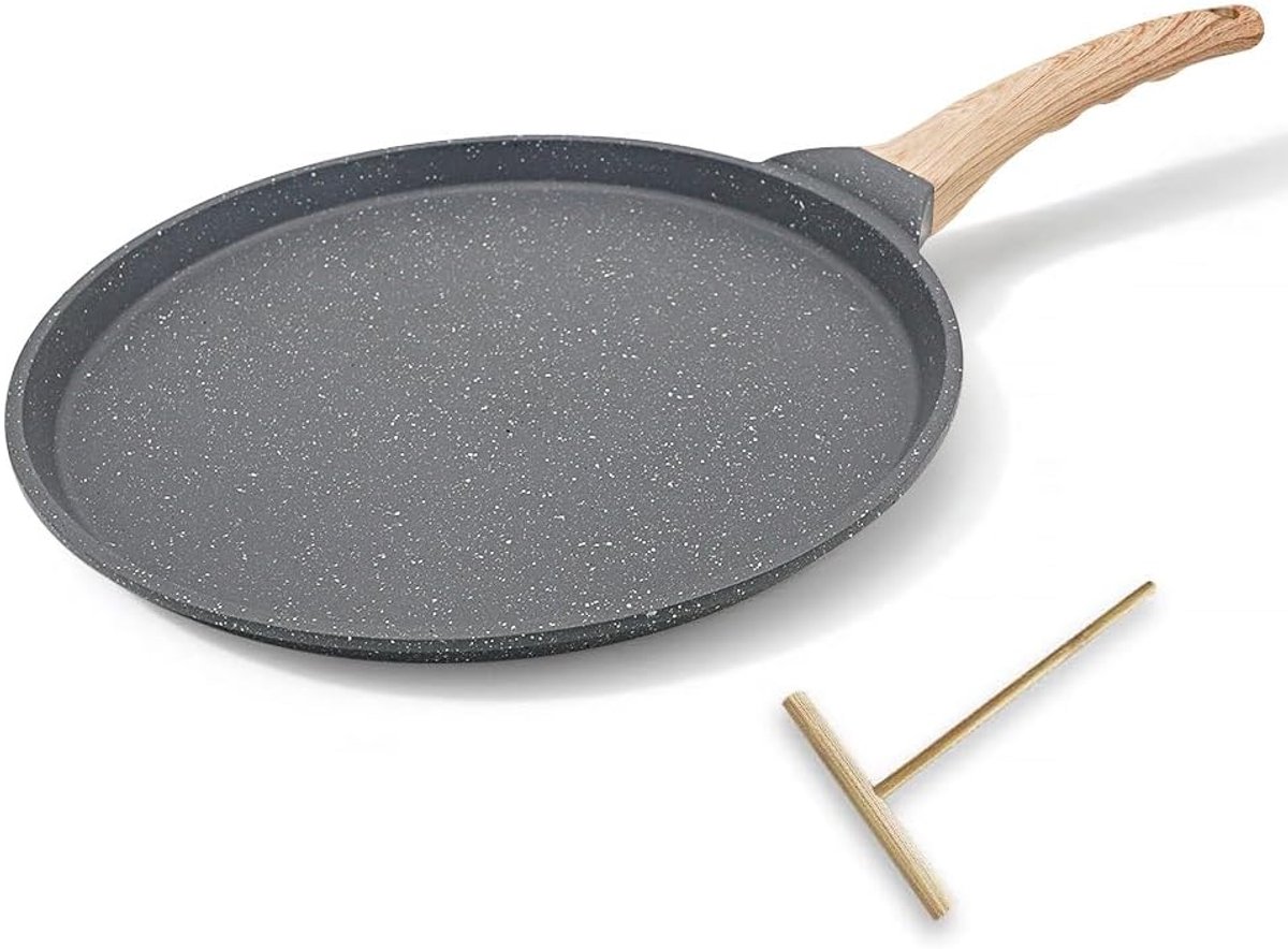 Pan met antiaanbaklaag, gegoten aluminium pannenkoekenpan 25 cm, geschikt voor inductie - Zwart