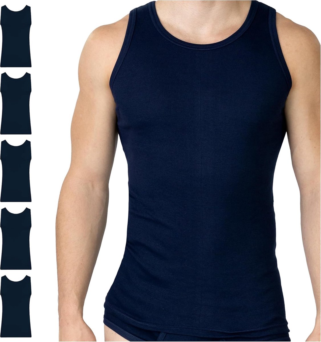 Heren onderhemd 5-pack okselhemd tank top fijn rib van 100% katoen