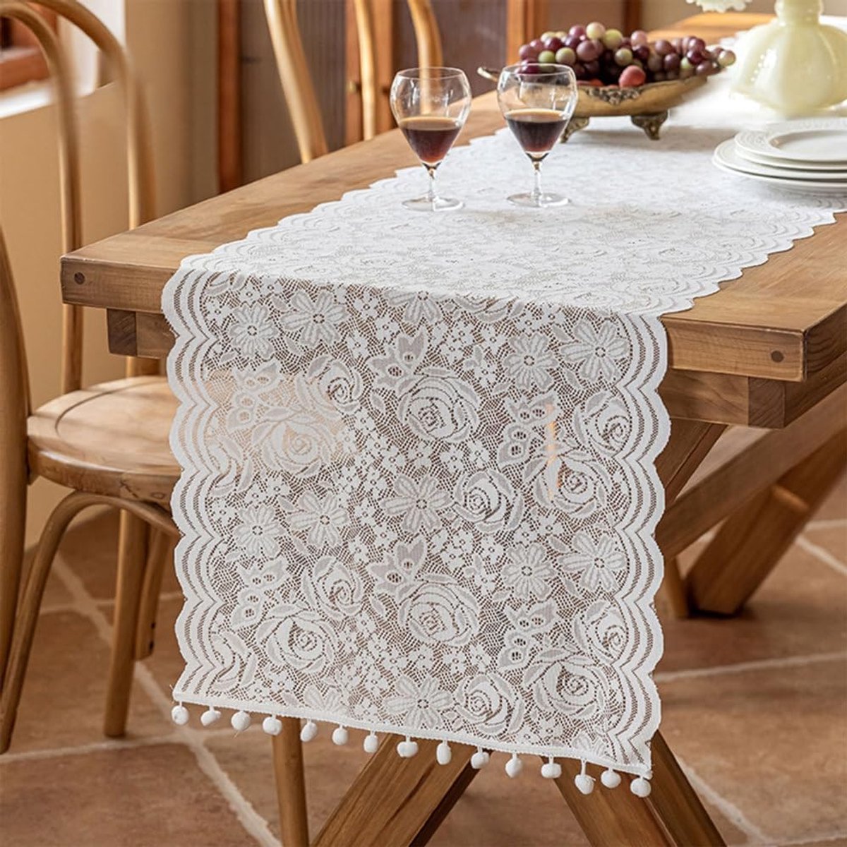 kanten tafelloper, met bloemen geborduurde eettafelhoes voor bruiloftsfeestdecoratie, verjaardagstaartdecoratie