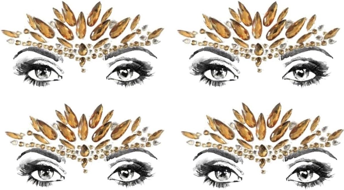 4 stuks gezicht glittersteen goud gezicht edelstenen stickers glitter strass-steentjes gezicht make-up B34