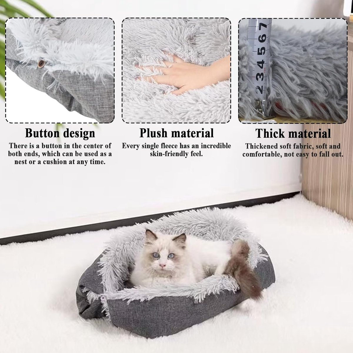 zelfverwarmend, zelfverwarmende kattendeken, 2-in-1 kattenbed, huisdierenbed, kattenbank, grijs, 61 x 51 cm