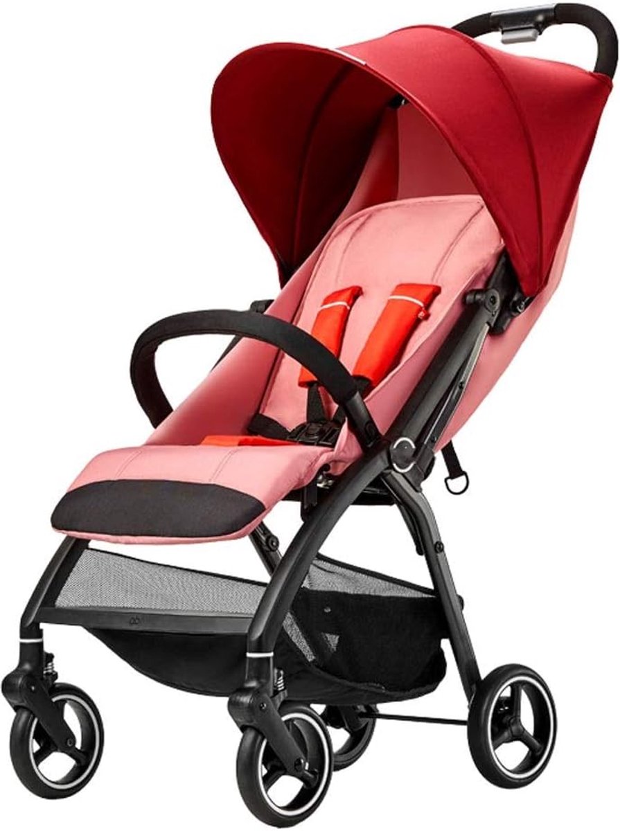 SnelShoppen - Lichtgewicht Kinderwagen Buggy Met Zit- en Ligfunctie Opvouwbare Parasol Trolley Ultra-Licht Babywagentje Voor Vliegtuig - Rood