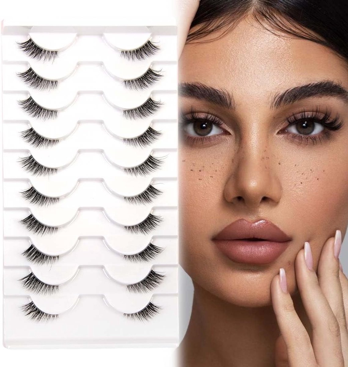 Strip Lashes, halve wimpers, natuurlijke valse wimpers, doorzichtige band, kunstwimpers, cateye Wispy kunstwimpers, 3D Cat Eye halve wimpers, 10 paar