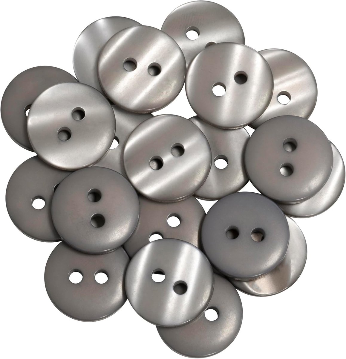 - C67899 - set van 20 ronde naaiknopen Ø 15 mm met 2 gaten L24 24L - kleur grijs - van kunststof - confectie korte naaien kleding mode decoratie