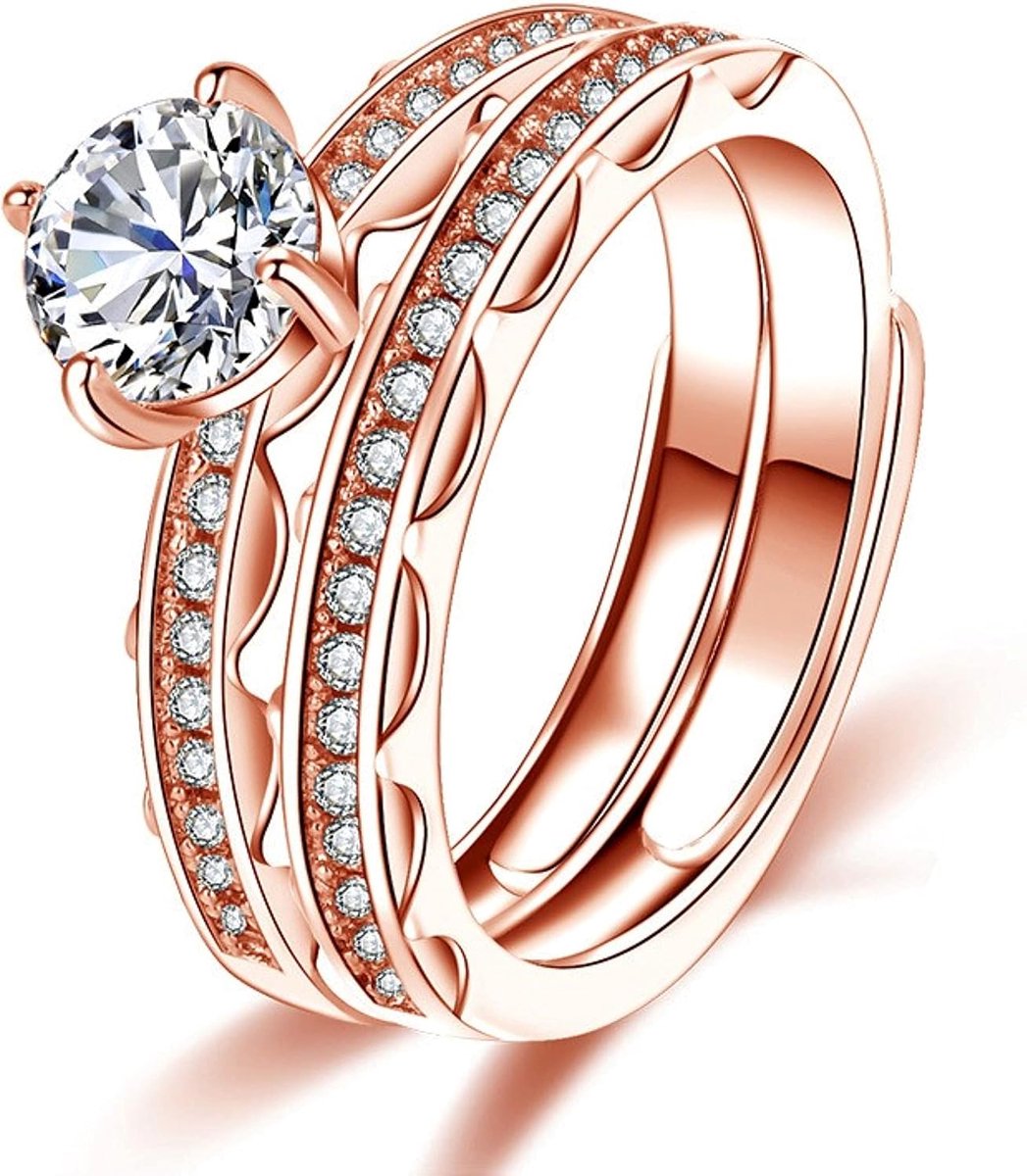 925 Sterling Zilver Stapelbare Verstelbare Ring voor Vrouwen Dames, Trouwringen Verlovingsring Aanzoeksring Oneindige Ring met Zirkonia