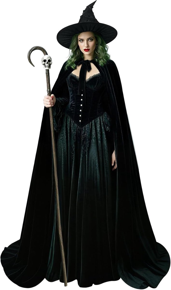 keland Boze heksenkostuum voor dames, heksenhoed met cape, volwassenen, voor Halloween, cosplay