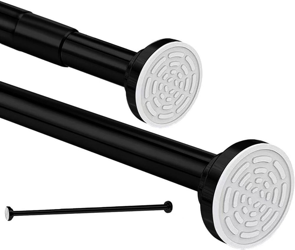 SnelShoppen - Uittrekbare Douchegordijnroede 120-215cm RVS Zonder Boren Antislip Douchegordijnrail Telescoopstang Nooit Roest Zwart voor Garderobe, Go
