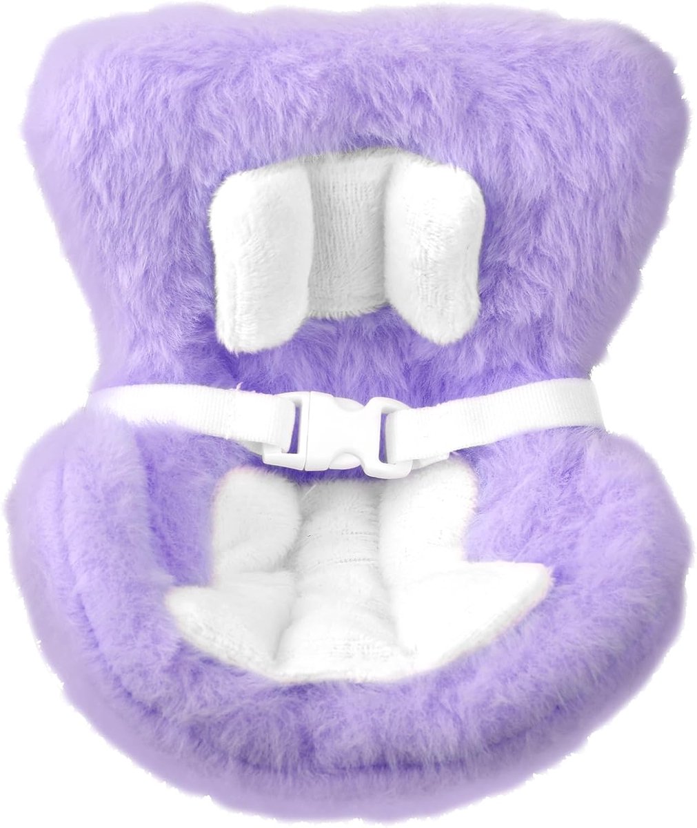 Doll autostoel met zachte vacht - paarse kleur - met clipbox en veiligheidsgordel - perfect voor decoratie - SnelShoppen