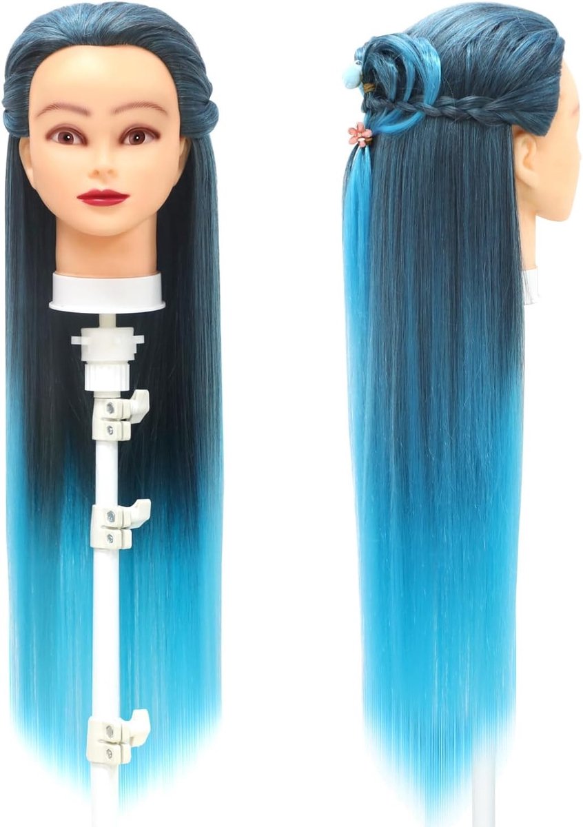 Oefenhoofd voor Haarstyling, 28 inch Kunsthaar Trainingshoofd met Klem en DIY Vlechtset voor Kappersvaardigheden