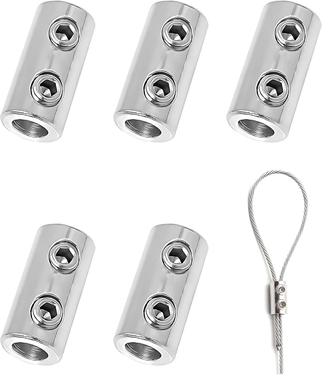SnelShoppen - 5 Stuks Draad Kabel Klemmen, RVS Dubbel Gat Kabel Klemmen en Roestvrije Bevestigingen voor 1-2mm Stalen Kabels, Waslijnen en Buitentoepa