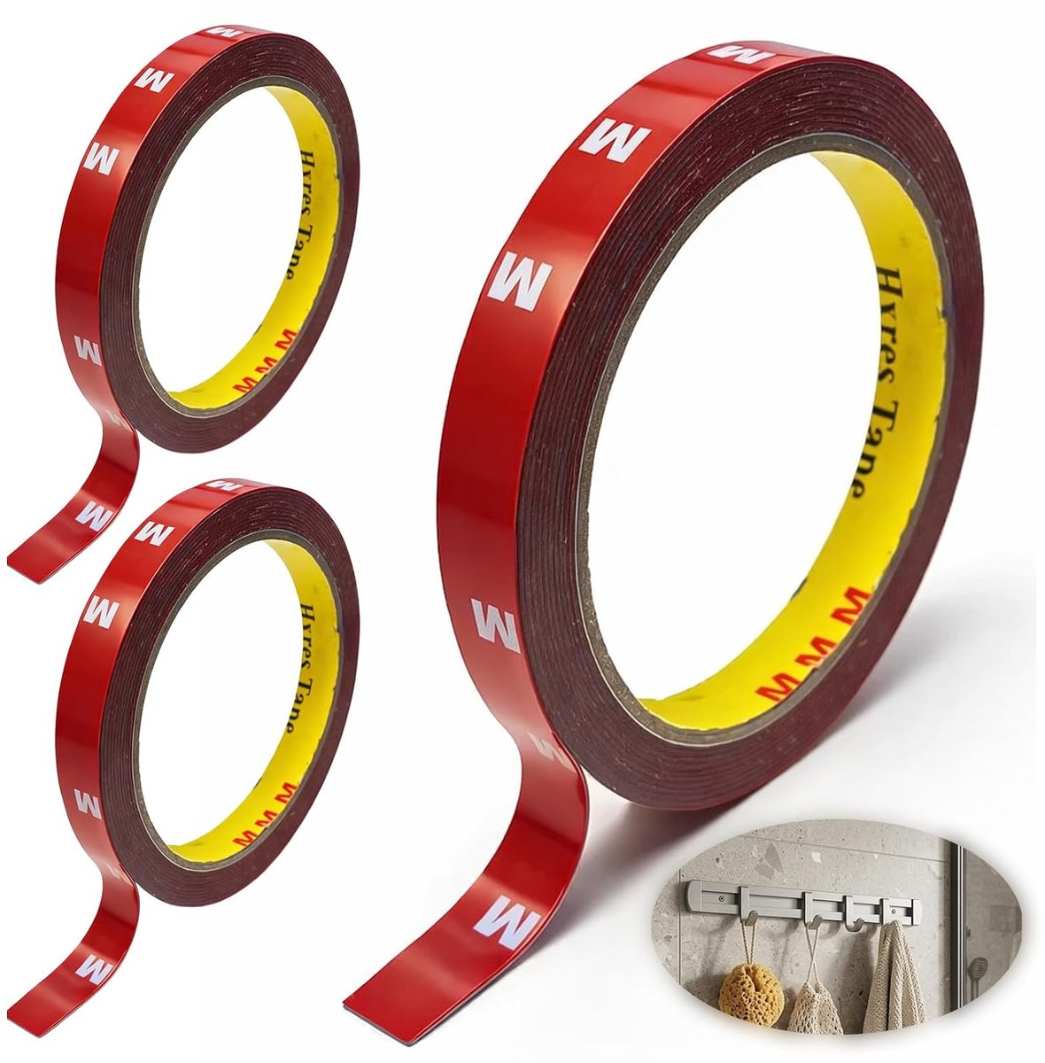 SnelShoppen - Pack van 3 Dubbelzijdige Tape Extra Sterk Plakband voor Gladde Oppervlakken, Sterke Hechting, Water- en Vochtbestendig, voor Auto, Muur,
