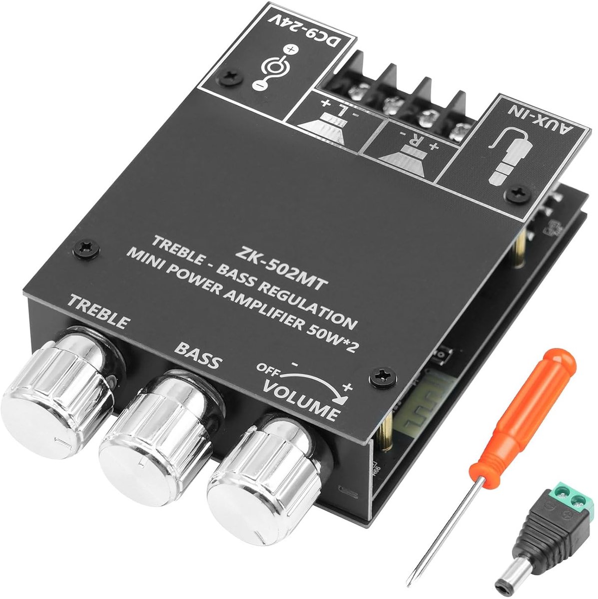 SnelShoppen - ZK-502MT Bluetooth Versterker HiFi Stereo 50W + 50W 2.0 Kanaal Audio Versterker met Bluetooth en AUX, DC 9-24V, met Hoogte en Bas Contro