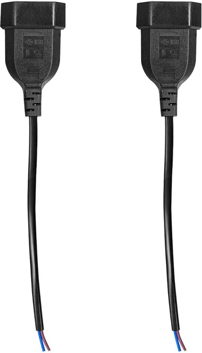 Platte Eurokoppeling 230 V, 2 stuks zwarte koppeling plat met 20 cm verbindingskabel voor stekkers type C en type F - ShopVlot