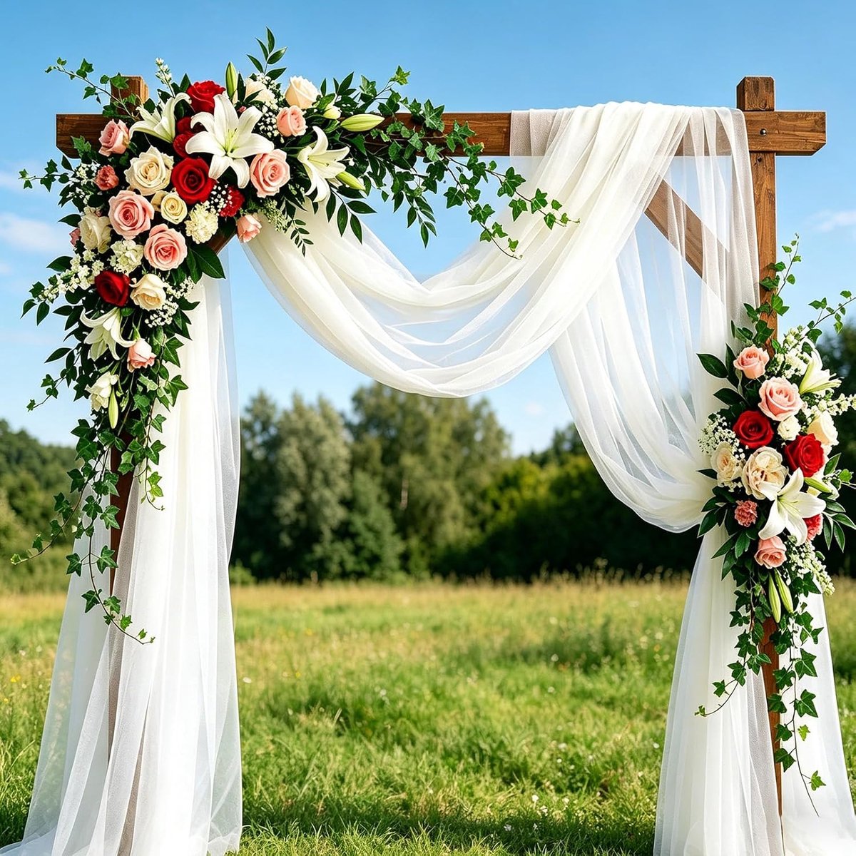SnelShoppen - Wedding Curtain Vrije Hand Decoratie Trouwaltaar en Druivenluifel Raamgordijn Chiffon Valances Wit 160 x 800 cm Feestdecoratie