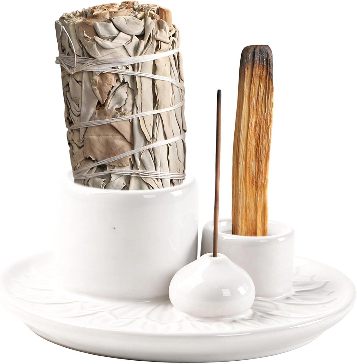 Wierookschaal keramiek, lotuspatroon witte wierookbrander - Multifunctionele wierookbrander voor woondecoratie - ShopVlot